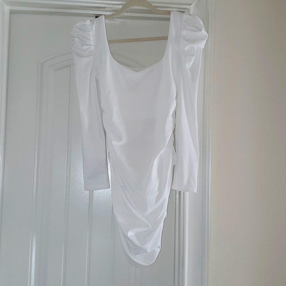 WOMENS WHITE LONG SLEEVE CLASSY DRESS SIZE SMALL - Picture 2 of 3
